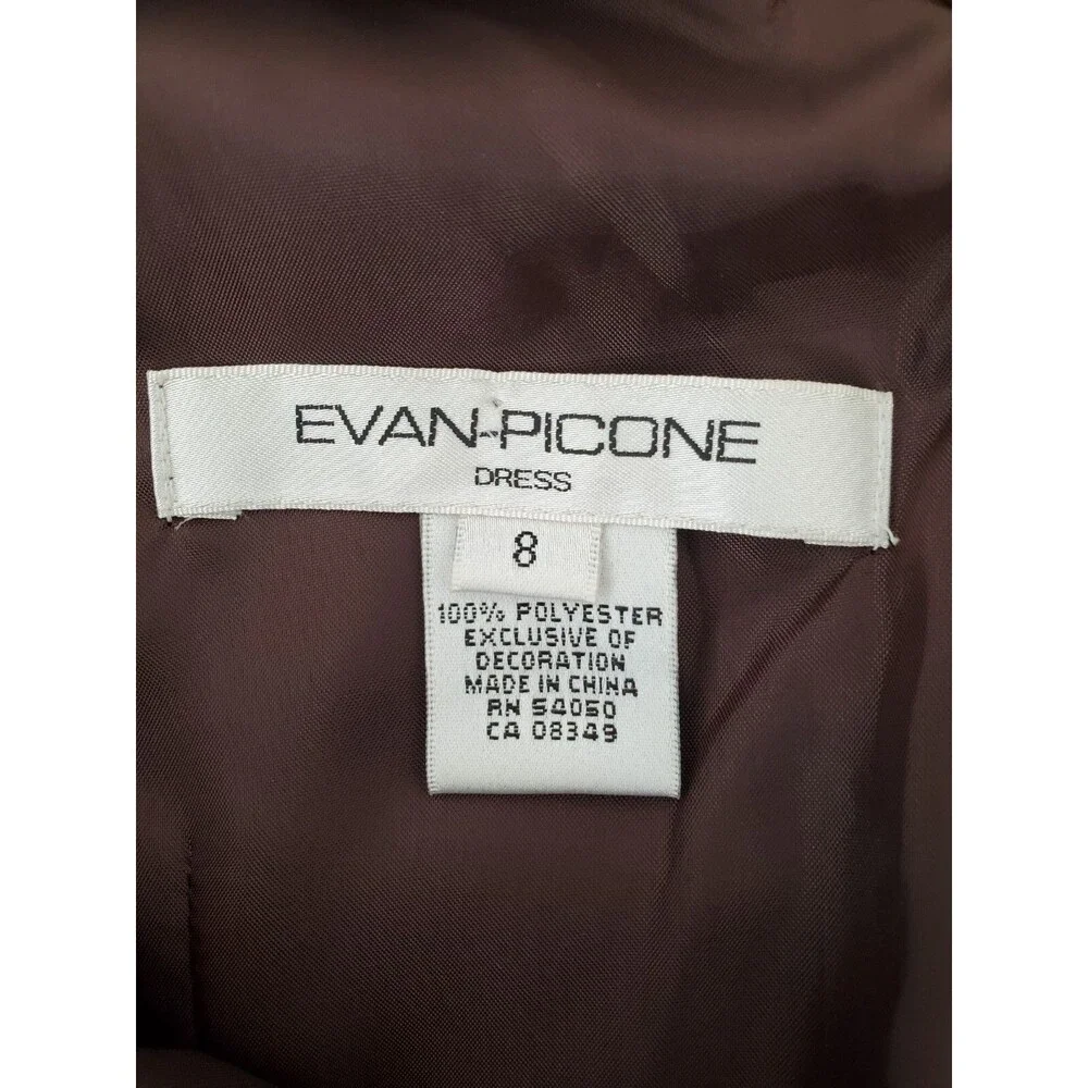 Evan Picone Chocolate Brown Sleeveless V-Neck Bead Accented Crepe Dress Sz 8 NWT - Picture 8 of 10